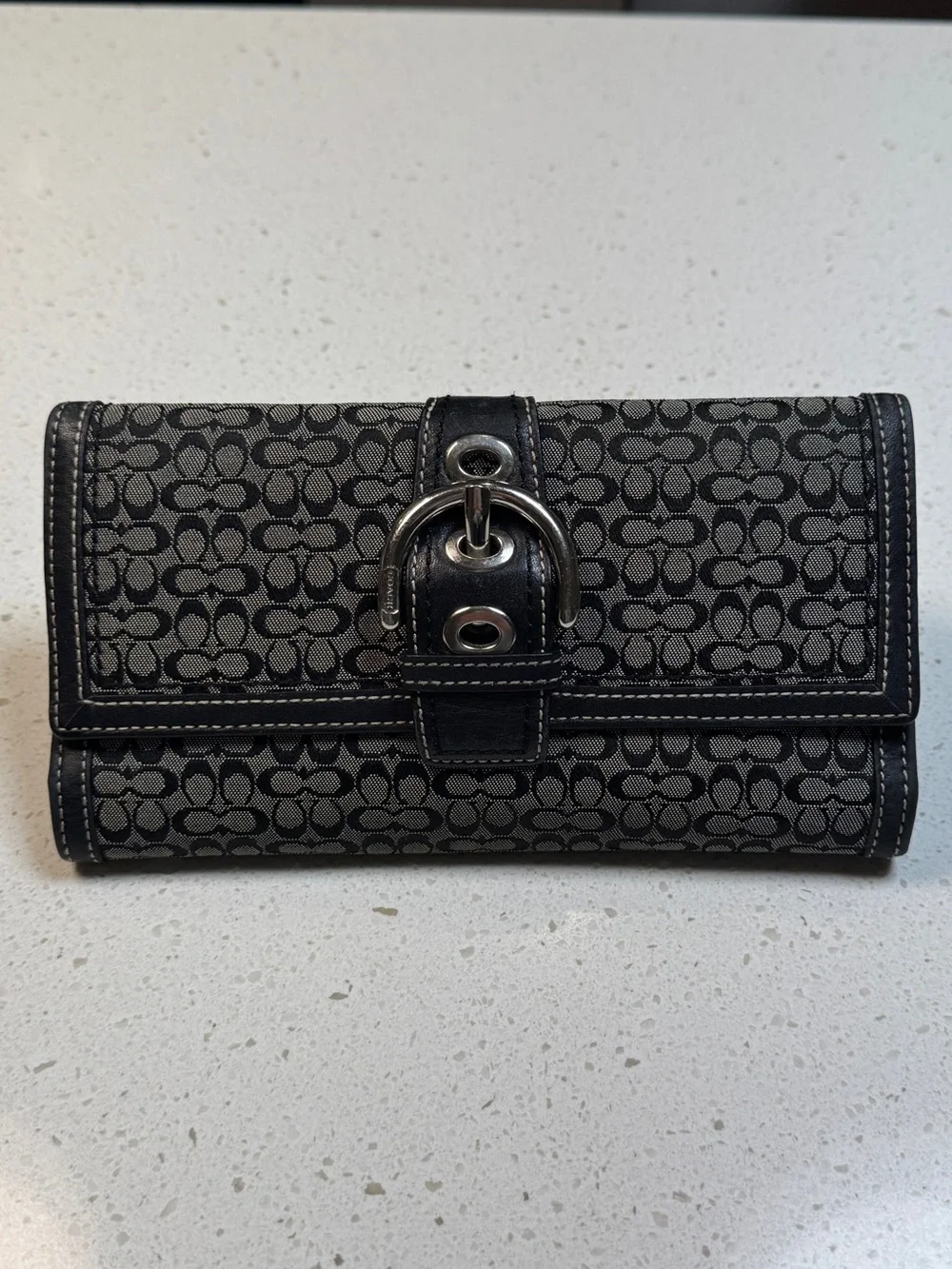 Coach Vintage Soho Signature Jacquard Large Wallet Black Silver Good Condition
